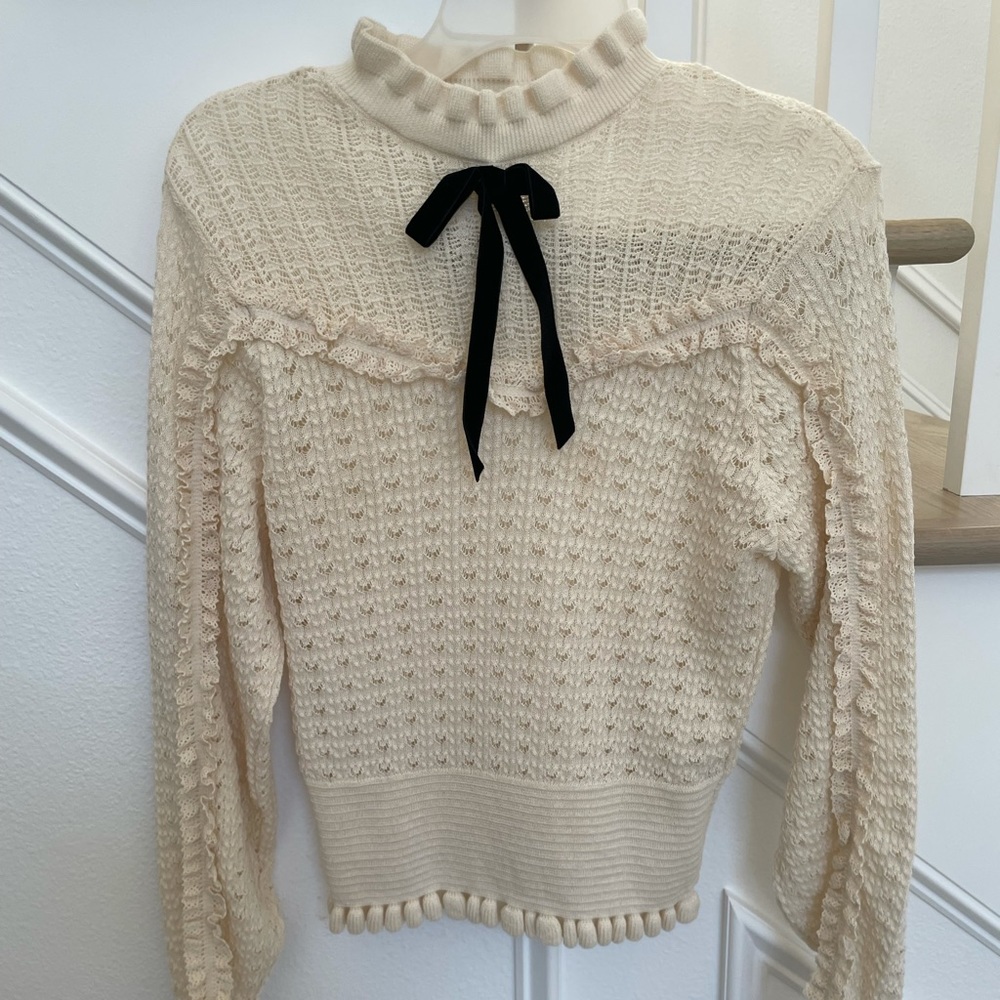 Zara women velvet bow knitted Sweater